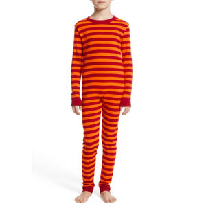 Hanna Andersson Kids US 10 Red Orange Striped Long Sleeve Pajama Organic